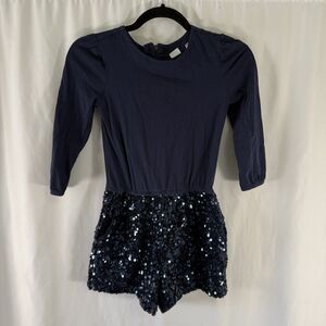 Gap Kids Romper Girls Medium Blue Sequin Long Sleeve Round Neck Zip Back